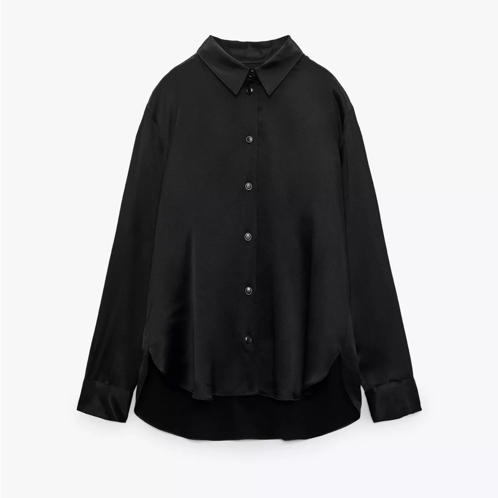 Zara satin effect shirt in black, size L